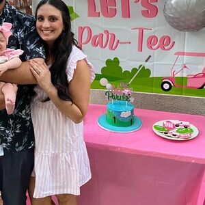 RuffleButts Pink & White Striped Cotton Tiered Dress with Ruffle Shoulders